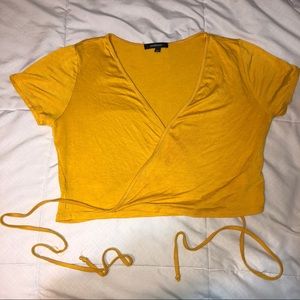 Mustard Cropped Tie Wrap Top